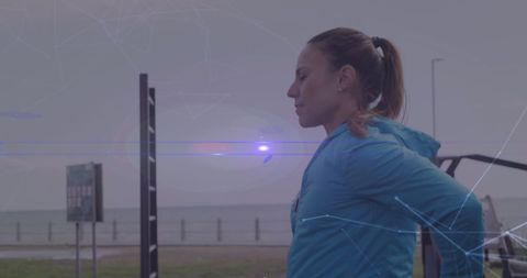 Woman Standing Outdoor with Digital Connections