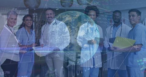 Diverse Medical Team Using Technology for Healthcare Solutions