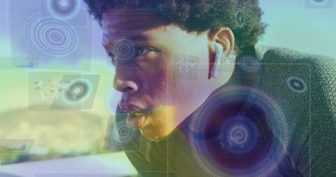 Athlete with Tech HUD Enhancing Outdoor Fitness Activity