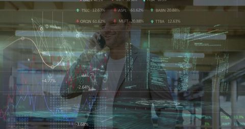 Businessman Engaged with Financial Data Chart Overlay