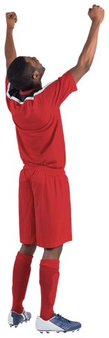 Football player in red cheering joyously with transparent background