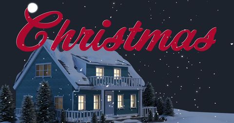 Snowy Night with Cozy Winter Cabin and Christmas Celebration