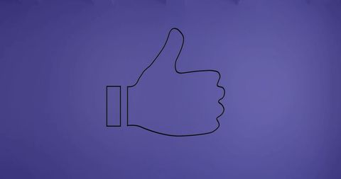 Minimalistic thumbs up icon on purple background