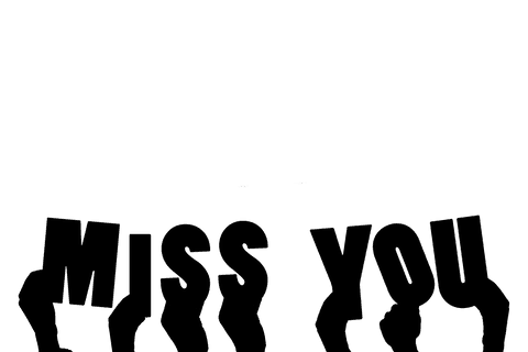 Transparent hands reaching with miss you text illustration
