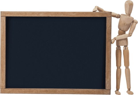 transparent wood figurine posing with blank slate chalkboard - Download Free Stock Videos Pikwizard.com