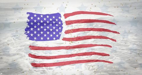 American Flag Overlay on Summer Beach Waves