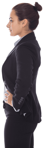 Confident Businesswoman In Profile with Hands on Waist on Transparent Background