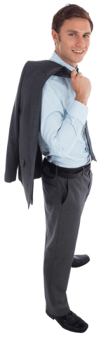 Smiling Businessman Holding Jacket on Shoulder Transparent