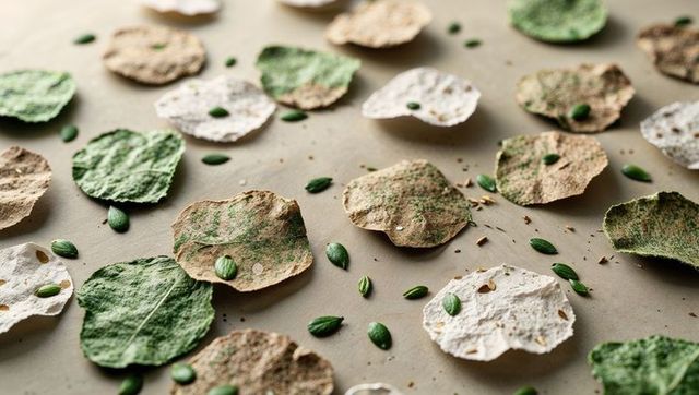 Leaf-shaped crackers with seeds on neutral surface design