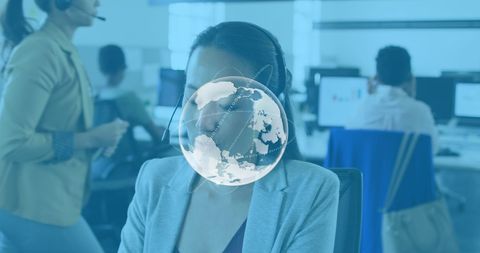 Digital Overlay of Globe in a Busy Office