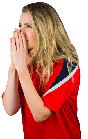 Nervous Football Fan Wearing Red Transparent Jersey