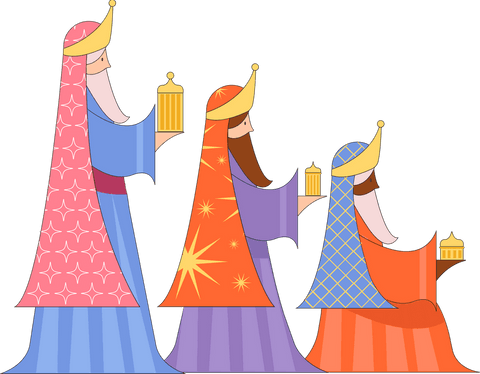 Flat design magi with gifts on transparent background