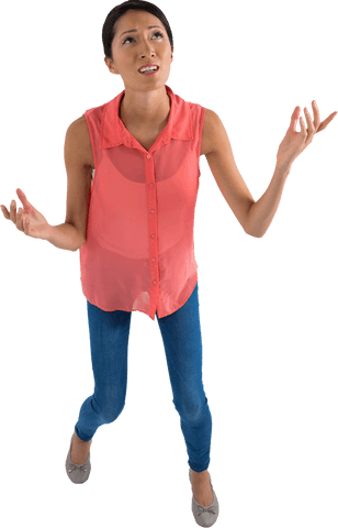 young woman looking upward confused, transparent background - Download Free Stock Videos Pikwizard.com