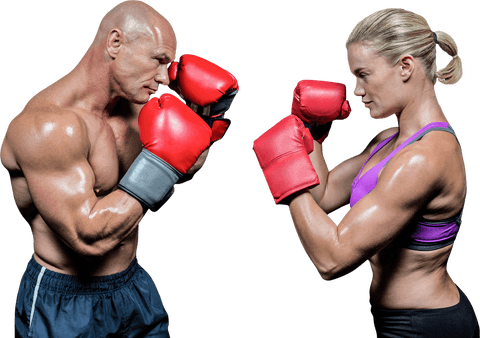 Transparent Athletes in Boxing Stance Facing Off