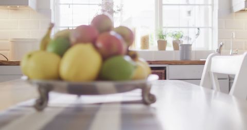 Fresh Mixed Fruits in Vintage Silver Bowl on Wooden Kitchen Table - Download Free Stock Images Pikwizard.com