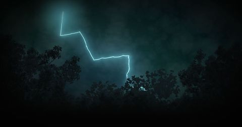 Mystical Night Storm Sky with Lightning Over Trees