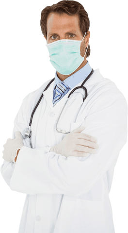 Male Doctor Wearing Surgical Mask on Transparent Background