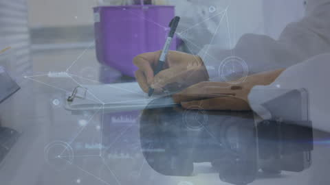 Medical Technology Concepts: Doctor Writing With Network Overlay