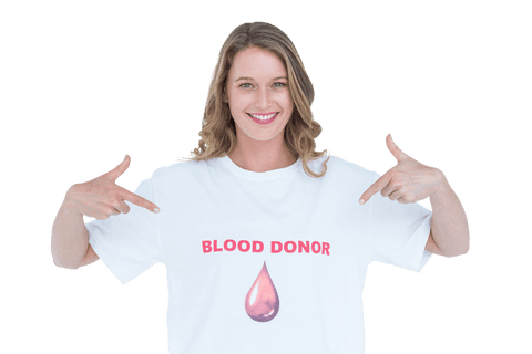 Smiling Woman Pointing Transparent Blood Donor T-Shirt