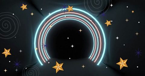Futuristic Neon Arc with Stars in Cosmic Tunnel
