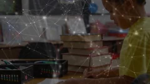 Young Student Concentrating on School Assignment with Network Concept Overlay