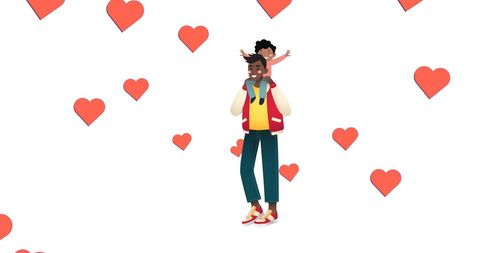 Joyful Father and Son with Love Hearts, Family Bond