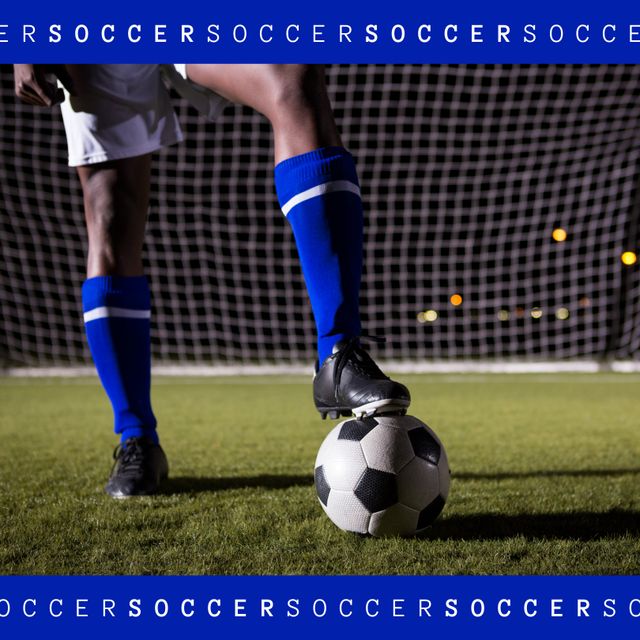 Close-Up of African American Soccer Player in Field at Night with Ball - Download Free Stock Templates Pikwizard.com