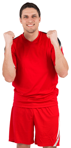 Transparent Background of Excited Man Celebrating in Red Sportswear