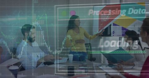 Diverse Business Team Meeting Overlaid with Financial Data - Download Free Stock Images Pikwizard.com
