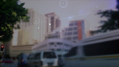 Futuristic Network Connections Overlaying Urban Cityscape