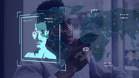 Man Analyzing Global Data with Smartphone Technology Interface