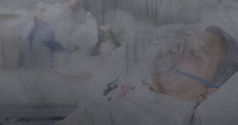 Sick Man in Hospital with Oxygen Mask and Storm - Download Free Stock Images Pikwizard.com