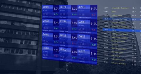Abstract Overlay of Financial Data on Urban Skyline