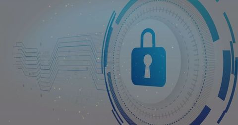 Blue Padlock HUD Representing Network Security and Data Encryption on Digital Interface