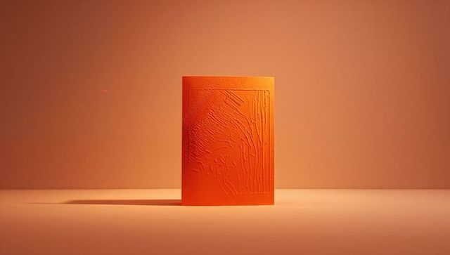 Displaying orange embossed panel with topographic crack texture and dramatic shadow