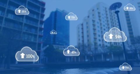 Digital Cloud Data Transfer Concept with Urban Background - Download Free Stock Images Pikwizard.com