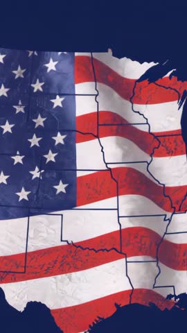United States Map Flag Rippling from Center Vertical Video Showing Stripes Unfurling
