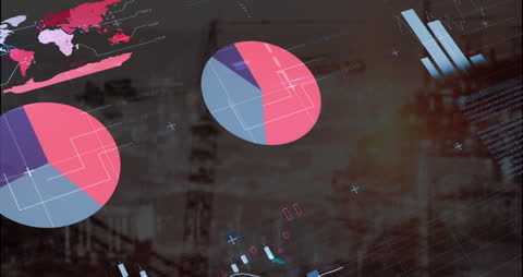 Abstract Data Visualization Over Cityscape