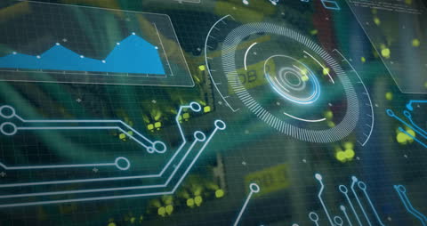 Futuristic Digital Display Filled with Virtual Data Visualizations