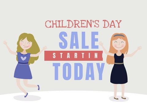 Joyful Cartoon Children Celebrate Sale Event