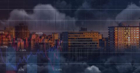 Digital Financial Data Visualized Over Moody Urban Skyline - Download Free Stock Images Pikwizard.com