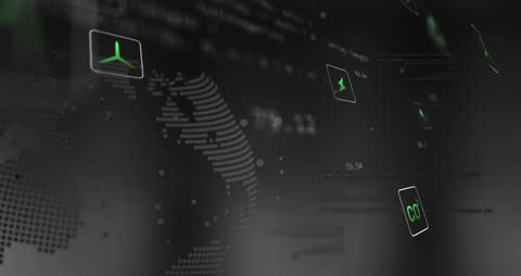 Digital Icons with Spinning Globe and Data Overlays