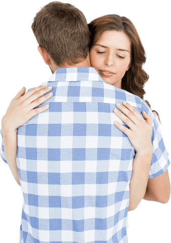 Young Couple Embracing with Loving Gesture on Transparent Background