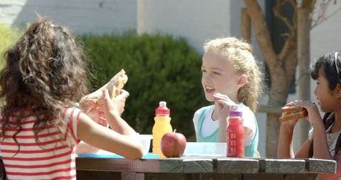Children Enjoying Lunch Together Outdoors in School Playground - Download Free Stock Images Pikwizard.com