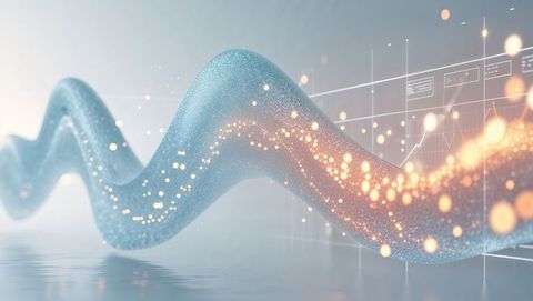 Golden particle wave with digital panels and reflective surface