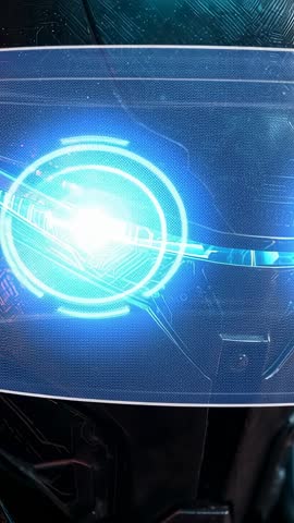 Activating Cyber Helmet Visor Projecting Holographic Scanning Rings and Data HUD