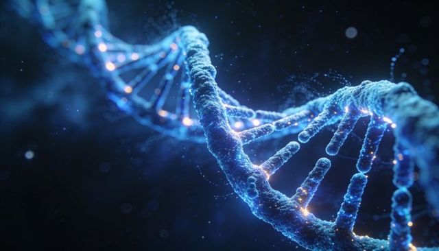 Twisting glowing dna double helix with bioluminescent nodes and nanoscale detail