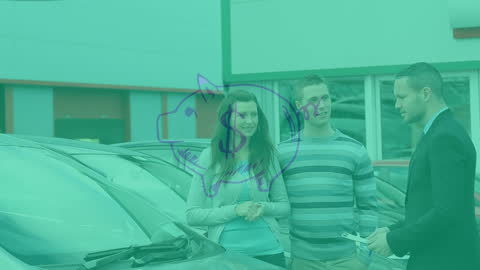 Couple Consulting Salesman at Car Dealership with Financial Graphics