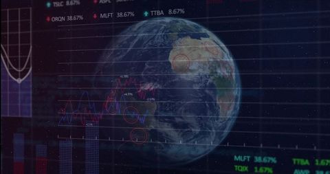 3D Earth Globe with Financial Charts and Data Display