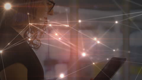 Networking Concept with Woman Texting on Tablet